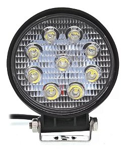 Farol Milha Redondo Universal 9 Leds 6000k 27w Carro Moto