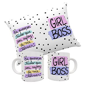 Kit Almofada  e  Caneca Personalizada Girl Boss