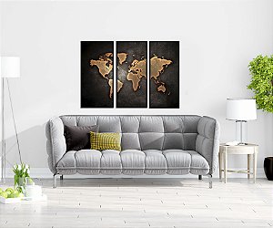 QUADROS DECORATIVO MAPA MUNDI 3 EM 1