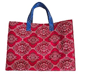 Bolsa grande verde e vermelho.