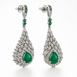 Brinco com pedra verde e brilhantes