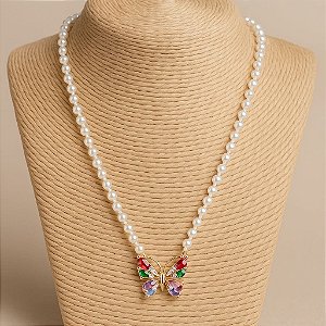 Colar borboleta com pedras coloridas
