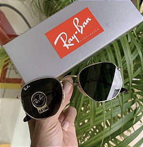 Óculos de Sol Ray Ban Hexagonal Preto Metal Dourado Feminino e Masculino