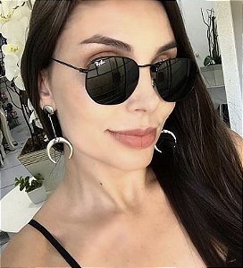 Óculos de Sol Ray-Ban Hexagonal Preto Lente Cristal Metal Preto Feminino e Masculino
