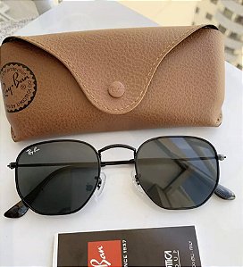 Óculos de Sol Ray-Ban Hexagonal Preto Lente Cristal Metal Preto Feminino e Masculino