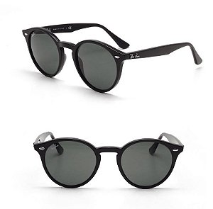 Óculos de Sol Ray-Ban Round Preto Acetato Brilho Feminino e Masculino