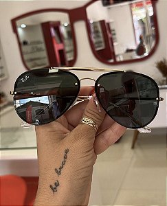 Óculos de Sol Ray-Ban Aviador Blaze Lente Preto Metal Dourado Lançamento Feminino e Masculino