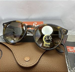 Óculos de Sol Ray-Ban Round Acetato Tartaruga Onça Brilho Feminino e Masculino