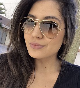 Óculos de Sol Ray-Ban Aviador Rb3026 Lente Marrom Metal Feminino e Masculino
