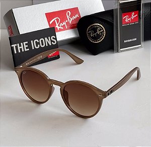 Óculos de Sol Ray-Ban Round Bege Armação Acetato Feminino e Masculino Lançamento