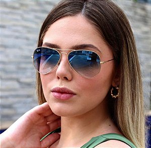 Óculos de Sol Ray-Ban Aviador Azul Degrade Lente Cristal Feminino e Masculino