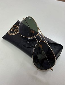 Óculos de Sol Ray Ban Aviador lente Preto Cristal Metal Dourado Feminino e Masculino Mais Vendido