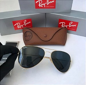 Óculos de Sol Ray Ban Rb3026 Aviador Preto Cristal Metal Dourado Feminino e Masculino Proteção Uv
