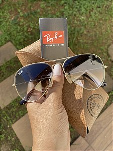Óculos de Sol Ray-Ban Aviador 3026 Azul Degrade Lente Cristal Armação Dourado Feminino - Proteção UV400