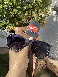 Óculos de Sol Ray-Ban Erika 4171 Preto Fosco Emborrachado Lente Cristal Feminino/Masculino - Proteção UV400