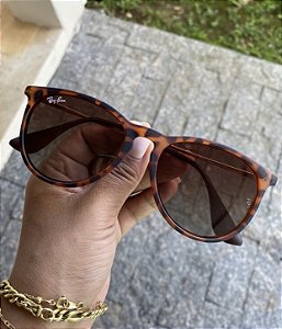 Óculos de Sol Ray-Ban Erika 4171 Onça Fosco Emborrachado Lente Cristal Feminino -Proteção UV400