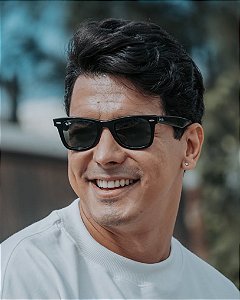 Óculos de Sol Ray-Ban Wayfarer 2140 Preto Inclinado Fosco Masculino -Proteção UV400