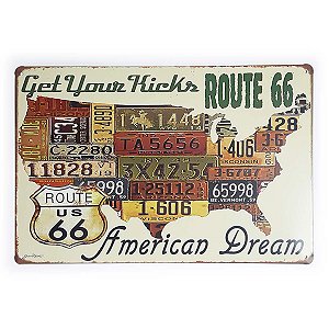 Placa de Metal Route 66 Get Your Kicks - 30 x 20 cm