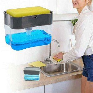 Porta Detergente Dispenser Sabão 2 em 1 para Pia Cozinha