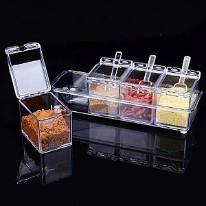 Porta Condimento Organizador Tempero Acrílico para Cozinha
