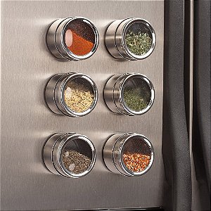 Kit Porta Temperos Condimentos 3 Potes Inox Imã Geladeira