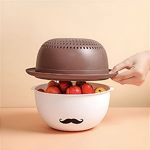 Kit Escorredor com Bacia Bigodinho Cavalheiro Mustache