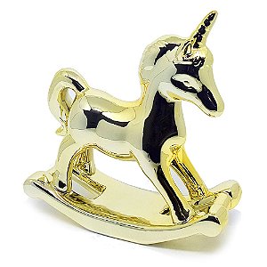 Escultura Unicórnio cerâmica - dourado