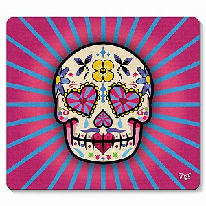 Mouse pad Caveira Mexicana Dia de Los Muertos - rosa