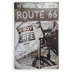 Placa de Metal Route 66 Hi-Way Cafe - 30 x 20 cm