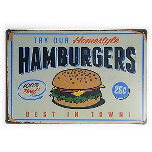 Placa de Metal Hamburgers - 30 x 20 cm