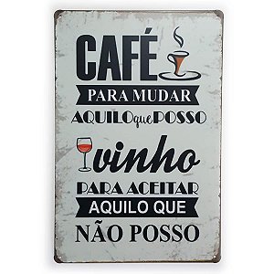 Placa de Metal Café e Vinho - 30 x 20 cm