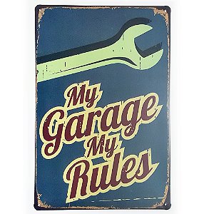 Placa de Metal Decorativa My Garage My Rules