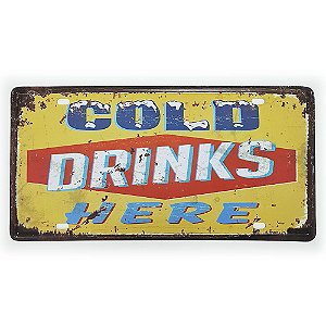 Placa de Metal Decorativa Cold Drinks Here