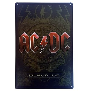 Placa de Metal Decorativa ACDC Black Ice - 30 x 20 cm