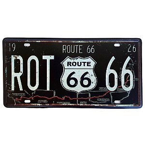 Placa de Metal Decorativa ROT Route 66 - 30,5 x 15,5 cm