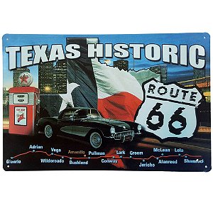 Placa de Metal Decorativa Texas Historic - 30 x 20 cm