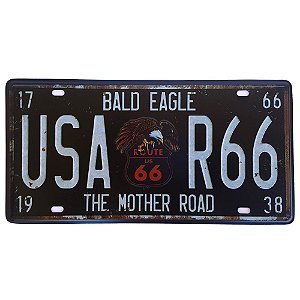 Placa de Metal Decorativa Bald Eagle Route 66 - 30,5 x 15,5 cm