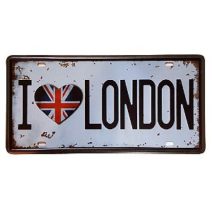 Placa de Metal Decorativa I Love London - 30,5 x 15,5 cm