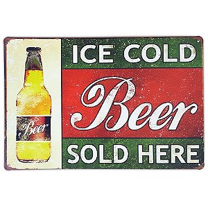 Placa de metal decorativa Retrô Ice Cold Beer Sold Here
