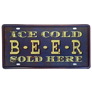 Placa de Metal Decorativa Ice Cold Beer - 30,5 x 15,5 cm