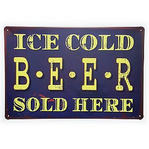 Placa de Metal Decorativa Ice Cold Beer Sold Here