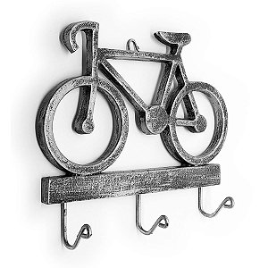 Cabideiro Porta Chaves Rústico Bicicleta - Resina cor prata