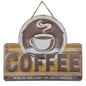 Placa de Metal Alto Relevo Coffee Relax and Enjoy