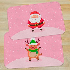 Jogo de Tapetes Natal Papai Noel e Rena - 2 peças