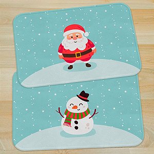 Jogo de Tapetes Natal Papai Noel e Boneco de neve - 2 peças