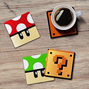 Jogo de Porta Copos Cogumelos e Blocos - 4 peças