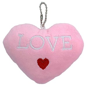 Chaveiro coração de pelúcia Love - rosa claro