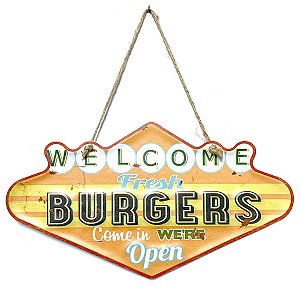 Placa de Metal Decorativa Welcome Fresh Burgers