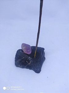 Porta Incenso / Incensário de Pedra Bruta Natural - Obsidiana Bruta + Pedra Bruta - AMETISTA