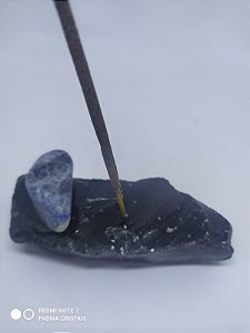 Porta Incenso / Incensário de Pedra Bruta Natural - Obsidiana Bruta + Pedra Rolada - SODALITA